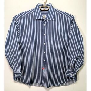 Vintage Brioni Mens Button Down Shirt XXL Cotton Blue White Stripe Made In Italy